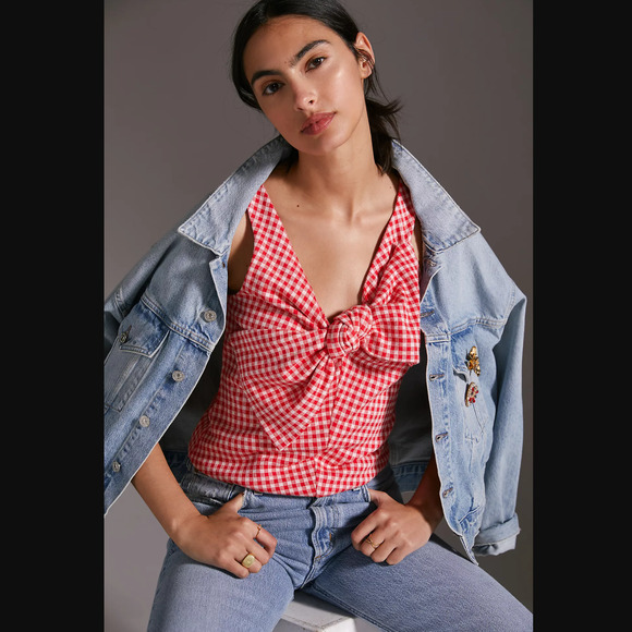 Eva Franco Gingham Bow Top - New - Size XL - Picture 1 of 5